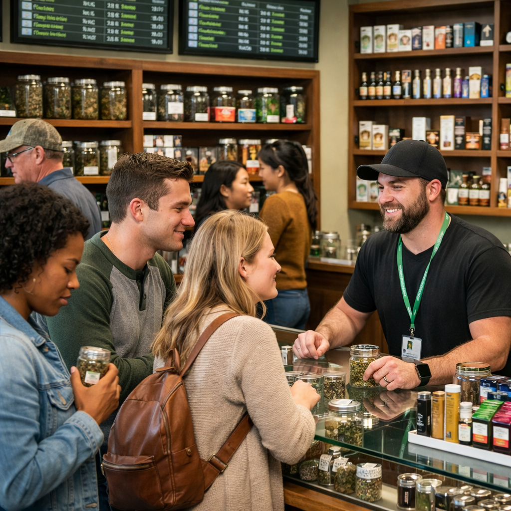 Customers shopping inside a dispensary